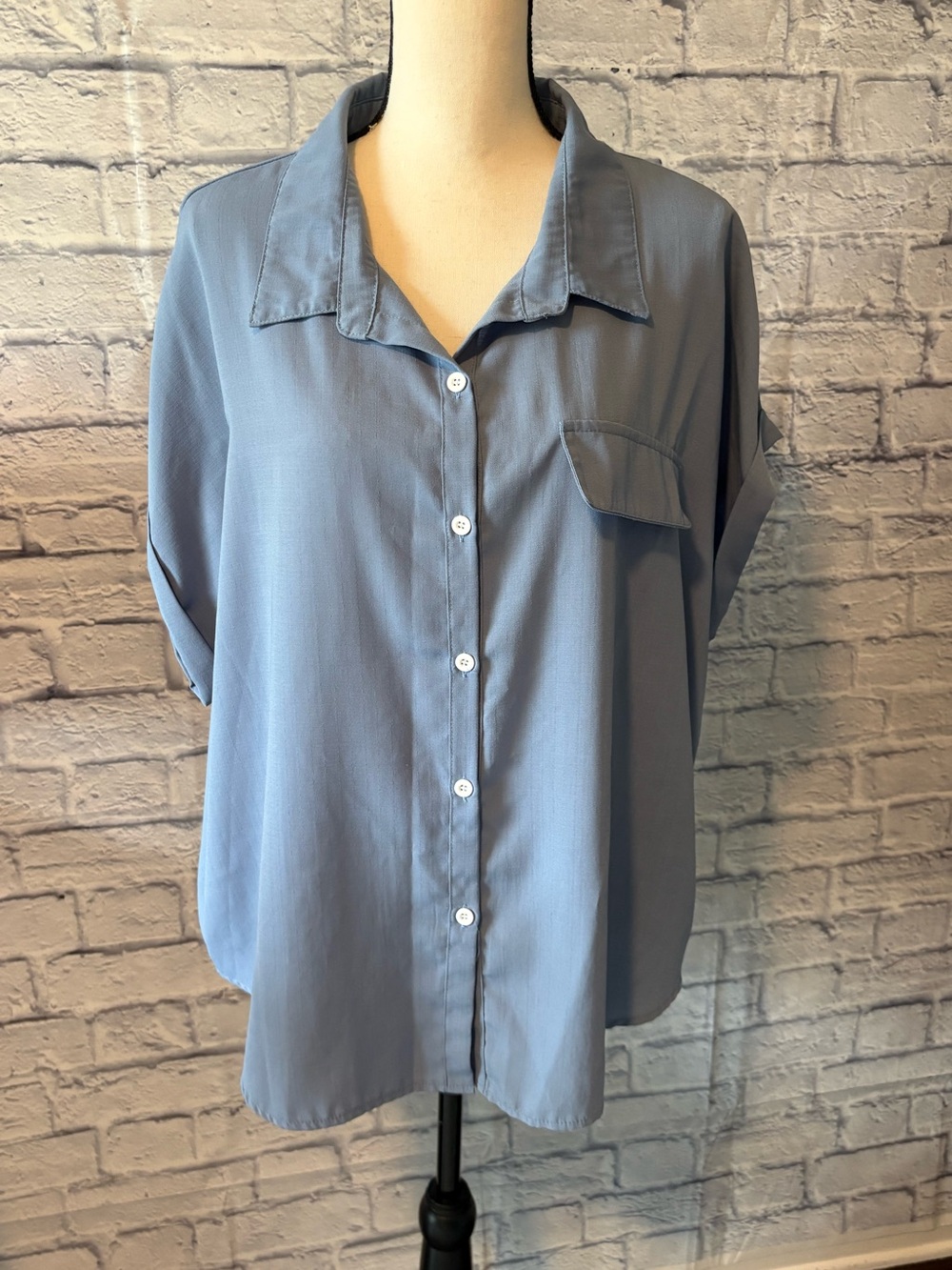 SHEIN Dusty Blue Button-Down Relaxed Shirt